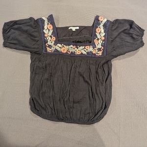 American Eagle square neck floral boho embroidered cropped top size small